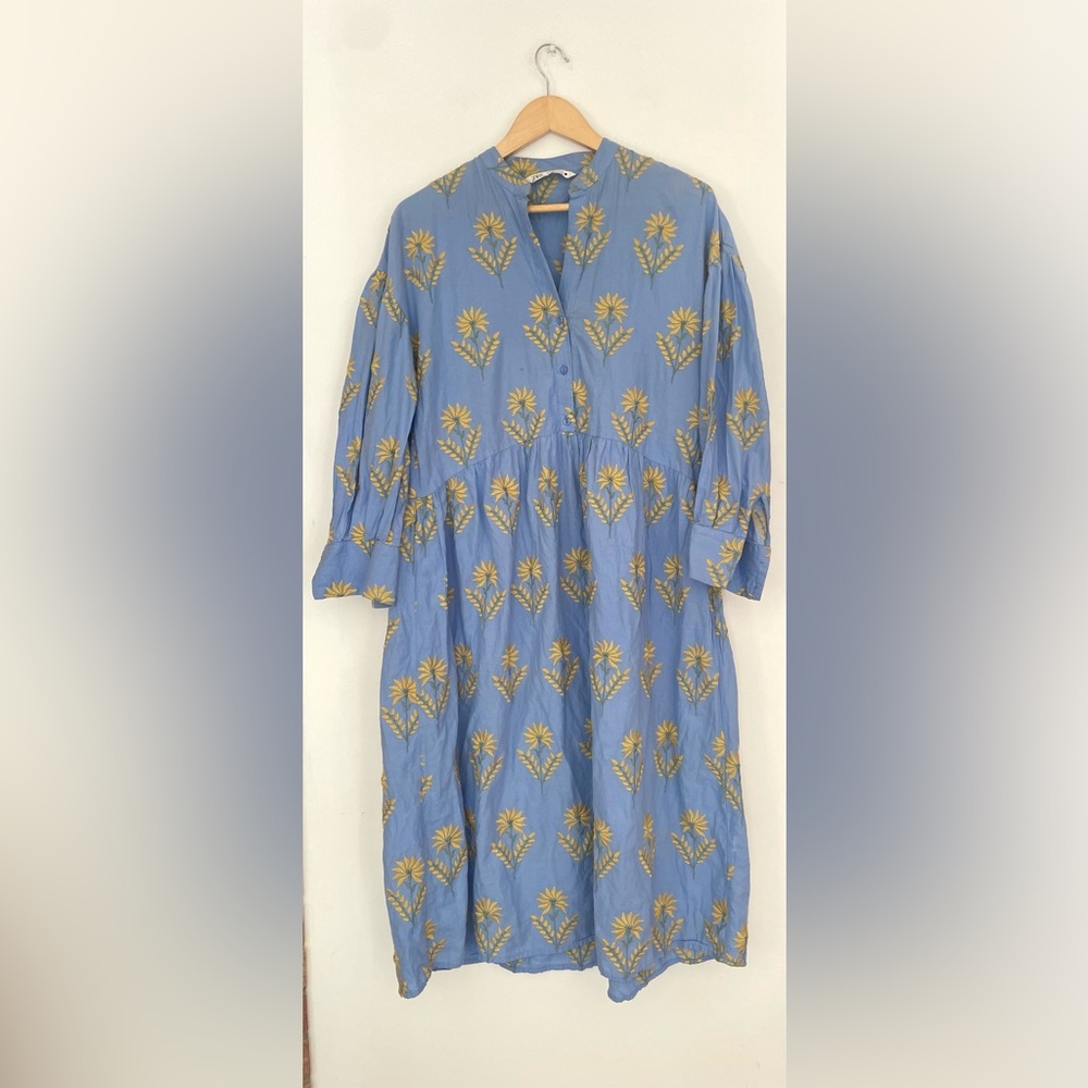 Zara Blue and Yellow Floral Long Sleeve Dress embroidered - Picture 4 of 10